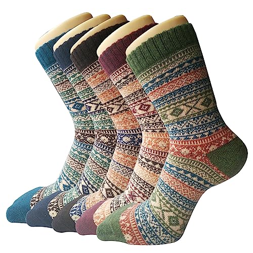 5 Paar Damen Winter Wollesocken, atmungsaktive weiche dicke Socken - bunte Farbe Premium Qualität klimaregulierende Wirkung,Einheitsgröße,A6 von Chalier Finery