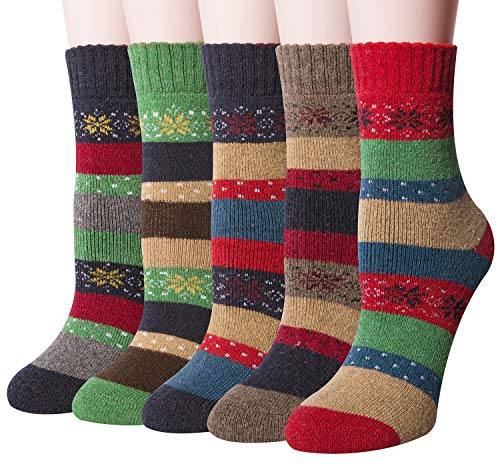 Chalier Finery 5 Paar Wollsocken Damen, Warme Damensocken für Winter, Sportsocken Atmungsaktiv Arbeitssocken Outdoor Wandersocken, Thermosocken Dick Wintersocken Damen Geschenke von Chalier Finery