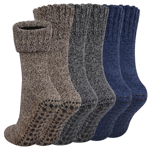 Chalier Finery Kuschelsocken Stoppersocken Geschenke für Damen Herren, Warme Wollsocken Rutschfeste Hausschuhsocken, Strick Dicke Wollsocken Thermosocken Damen Herren 3 Paare EU42-46 von Chalier Finery