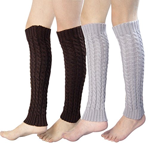 Chalier Cozy 2 Paar Stulpen Damen Beinwärmer Winter Strick Häkelarbeit Legwarmers Verdicken Einheitsgröße, Kaffee Hellgrau von Chalier Cozy