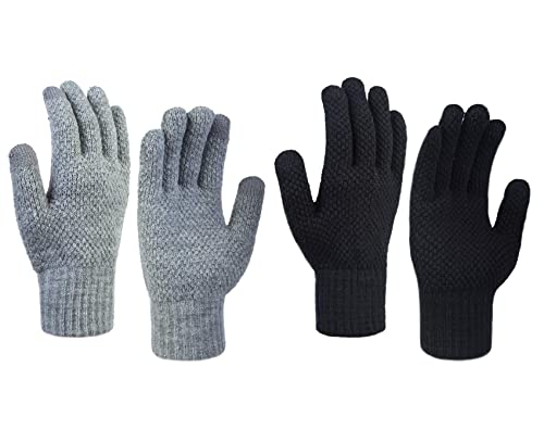 Chalier Fashion 2 Paare Damen Winter Touchscreen Handschuhe Winterhandschuhe Mit elastischen Manschetten Strick Sport Warme Handschuhe für Skifahren Radfahren und SMS MEHRWEG von Chalier Fashion