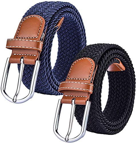 Chalier 2 Pack Damen Elastischer Stoffgürtel Geflochtener Stretchgürtel Dehnbarer Gürtel, Black & Navy, Einheitsgröße von Chalier