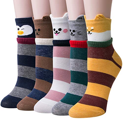 Chalier Cozy 5 Paar Damen Socken Tiere Lustige Bunte Socken Baumwolle mit Süße Katze Socken Geschenk für Damen Einheitsgröße Orange von Chalier Cozy