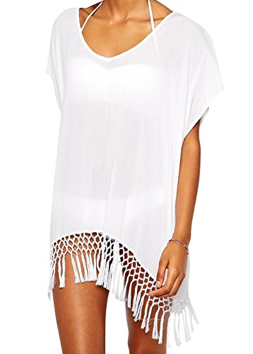 Chalier Damen Chiffon Strandkleid Sommer Bikini Cover Up Strandponcho mit Quasten MEHRWEG von Chalier