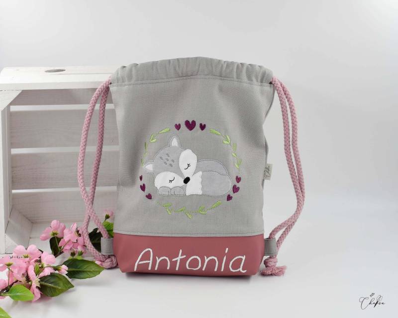 Turnbeutel Kinder Fuchs Kinderturnbeutel Mit Namen Mädchen Rucksack Kindergarten Tasche Wäschebeutel Sporttasche von Chalisu