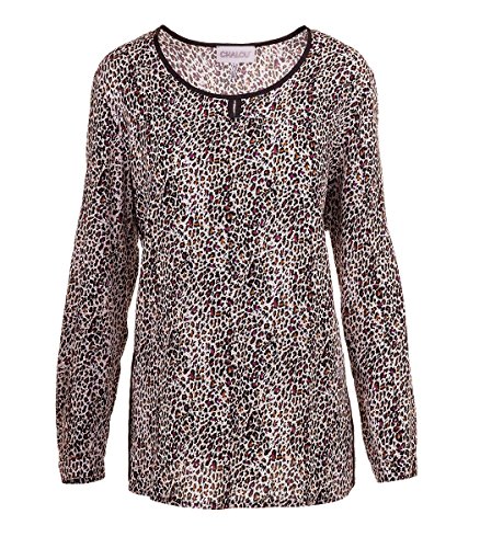 Chalou Tunika Damen Langarm Shirt mit Leopardenmuster Übergröße Weiß Braun, Größe:46 von Chalou