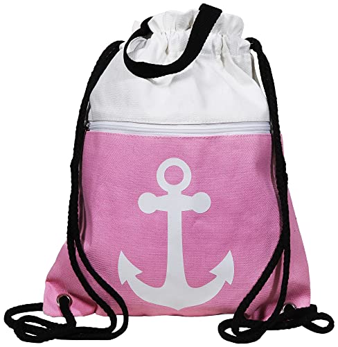 Cham Cham Damen Rucksackbeutel Textil 33x40 Rosa Weiß Anker Marine Turnbeutel von Cham Cham