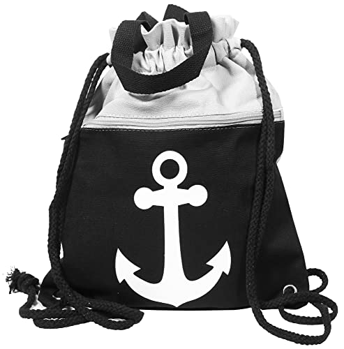 Cham Cham Damen Rucksackbeutel Textil 33x40 Schwarz Weiß Anker Marine Turnbeutel von Cham Cham