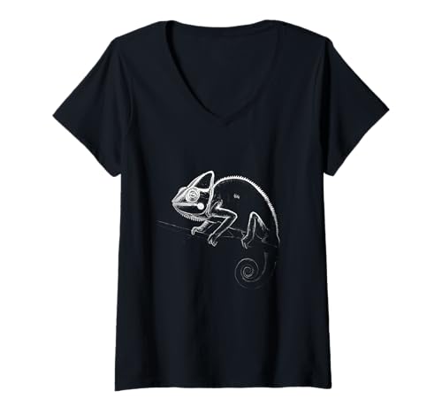 Damen Vintage Chamäleon T-Shirt mit V-Ausschnitt von Chamäleon Animal Art Clo.