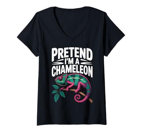 Damen Pretend I'm A Chameleon T-Shirt mit V-Ausschnitt Damen Pretend I'm A Chameleon T-Shirt mit V-Ausschnitt von Chamäleon Reptil Tier Kostümparty Halloween