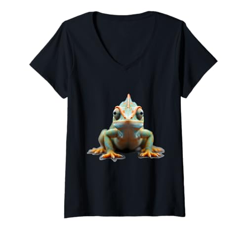 Damen Chamäleon realistische Reptilien Anpassungsfähigkeit T-Shirt mit V-Ausschnitt von Chamäleon realistische Reptilien