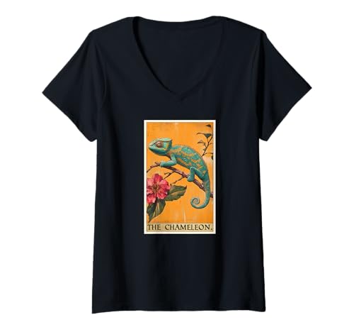 Damen Chamäleon Tarot Karte Chamäleons Chamäleon T-Shirt mit V-Ausschnitt von Chamäleons Chamäleon Tier Shop