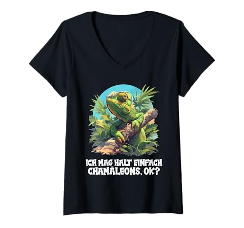 Damen Chamäleons Chamäleon T-Shirt mit V-Ausschnitt von Chamäleons Chamäleon Tier Shop