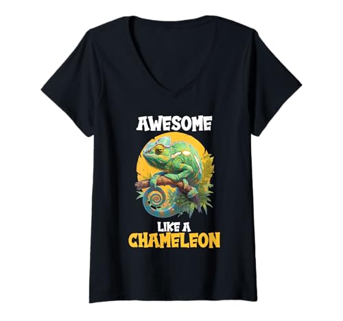 Damen Chamäleons Chamäleon T-Shirt mit V-Ausschnitt von Chamäleons Chamäleon Tier Shop