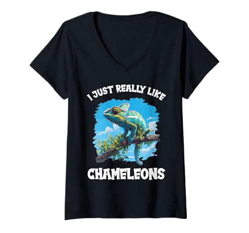 Damen Chamäleons Chamäleon T-Shirt mit V-Ausschnitt von Chamäleons Chamäleon Tier Shop