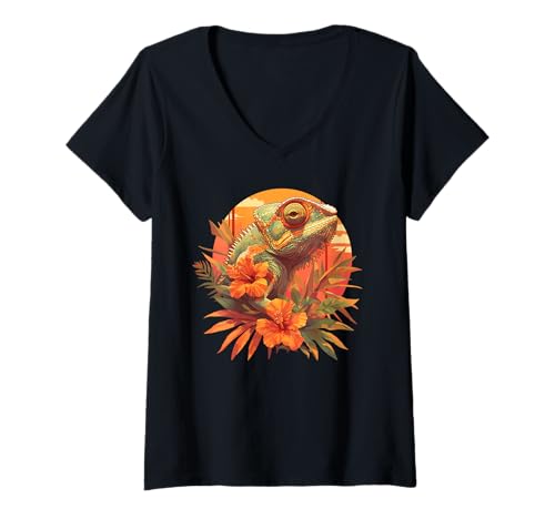 Damen Chamäleons Chamäleon T-Shirt mit V-Ausschnitt von Chamäleons Chamäleon Tier Shop