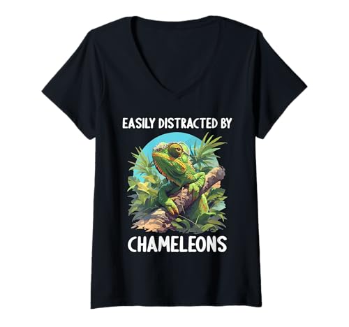 Damen Chamäleons Chamäleon T-Shirt mit V-Ausschnitt von Chamäleons Chamäleon Tier Shop