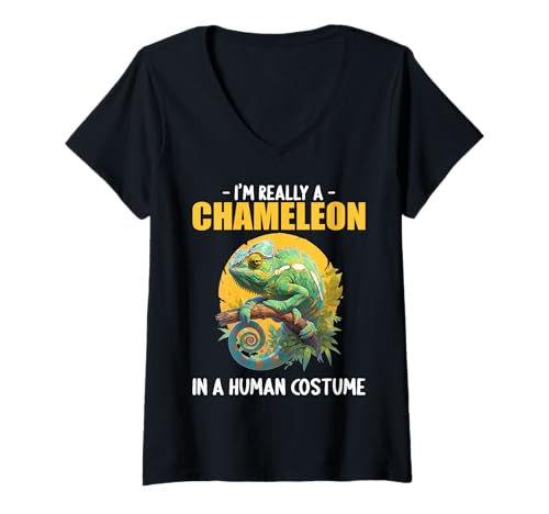 Damen Chamäleons Chamäleon T-Shirt mit V-Ausschnitt von Chamäleons Chamäleon Tier Shop