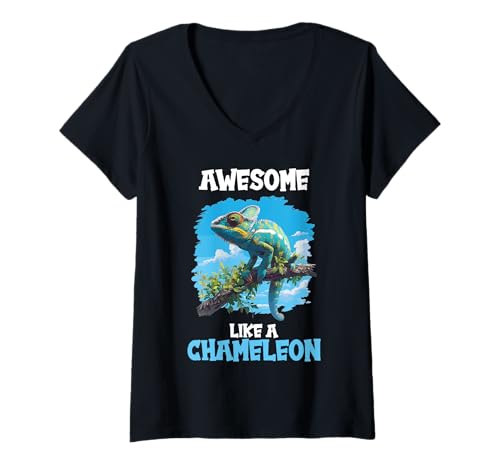 Damen Chamäleons Chamäleon T-Shirt mit V-Ausschnitt von Chamäleons Chamäleon Tier Shop