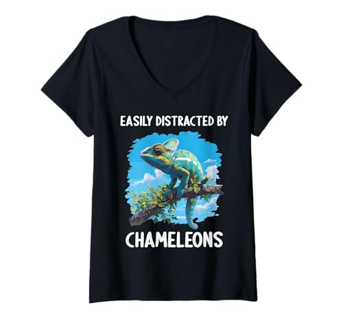 Damen Chamäleons Chamäleon T-Shirt mit V-Ausschnitt von Chamäleons Chamäleon Tier Shop