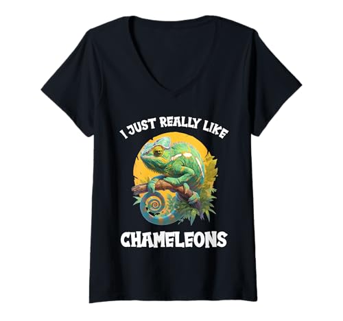 Damen Chamäleons Chamäleon T-Shirt mit V-Ausschnitt von Chamäleons Chamäleon Tier Shop