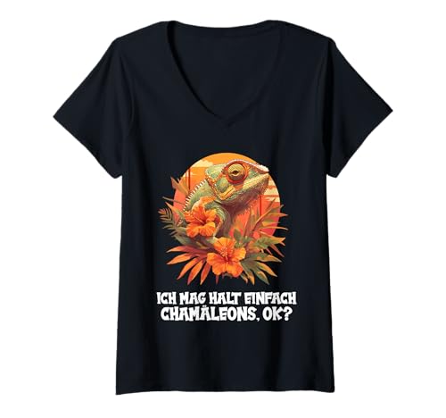 Damen Chamäleons Chamäleon T-Shirt mit V-Ausschnitt von Chamäleons Chamäleon Tier Shop