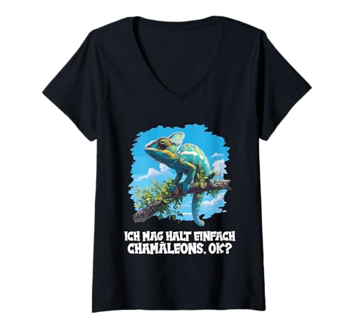 Damen Chamäleons Chamäleon T-Shirt mit V-Ausschnitt von Chamäleons Chamäleon Tier Shop