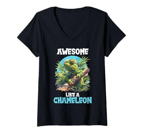 Damen Chamäleons Chamäleon T-Shirt mit V-Ausschnitt von Chamäleons Chamäleon Tier Shop