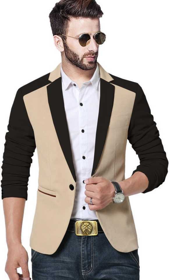 Color Block Einreiher Casual, Hochzeit, Festliches & Hochzeit Männer Vollärmel Blazer | Schwarz, Beige, Party Wear Casual von Chamantailormade