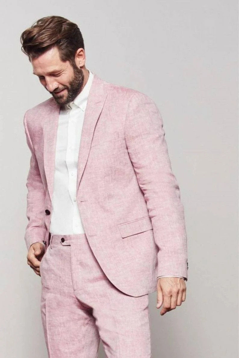 Herren Anzüge Rosa Anzüge, Hochzeitsanzüge, Leinen Abschlussball Slim Fit Anzug, Dinner Herrenhochzeitsanzug, Festival Anzug von Chamantailormade