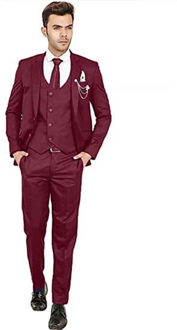 Herren Hochzeit Party Wear Bräutigam Anzug Slim Fit 3 Stück | Mantel, Hose, Weste, Anzüge Kastanienbraun Farbe Designer Luxus Formelle Mode 3-Teilig von Chamantailormade