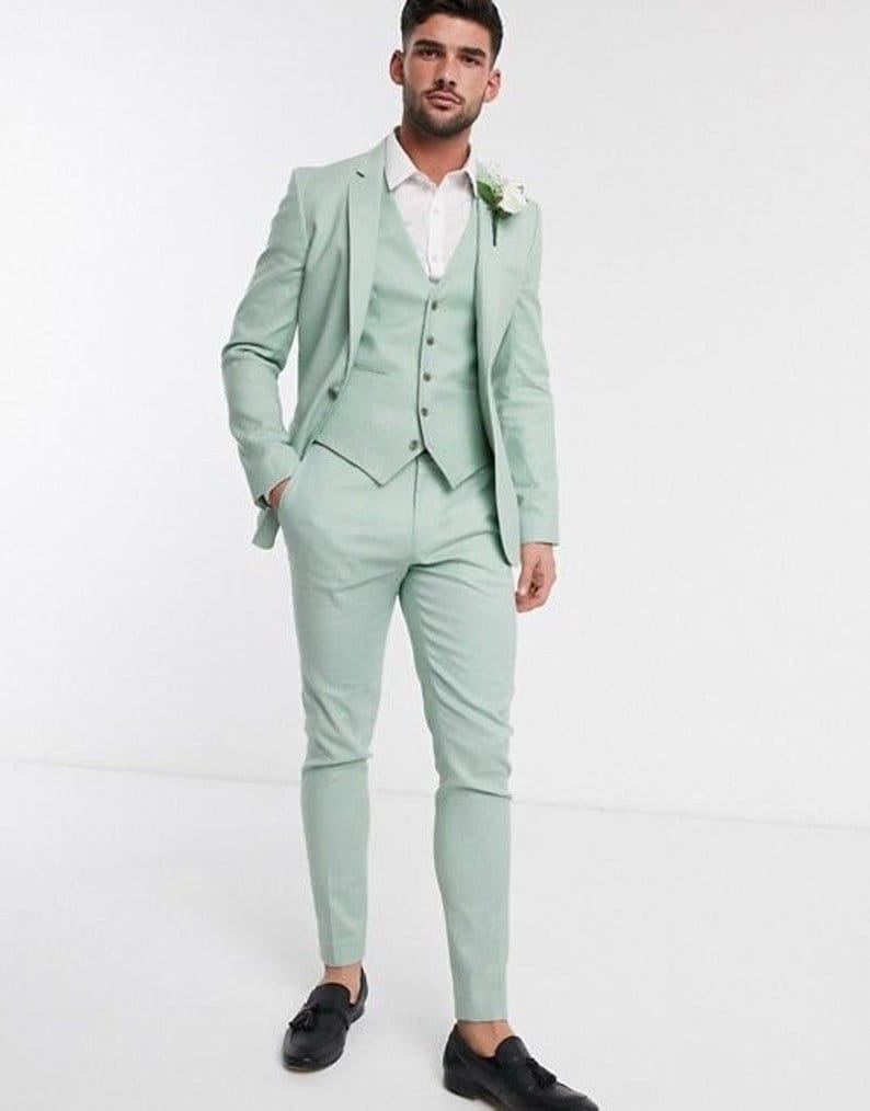 Herrenanzüge 3-Teilig, Mintgrüne Anzüge Herren, Slim Fit Anzüge, Elegante Dinner Hochzeit Bräutigam Maßgeschneidert Für Herren von Chamantailormade