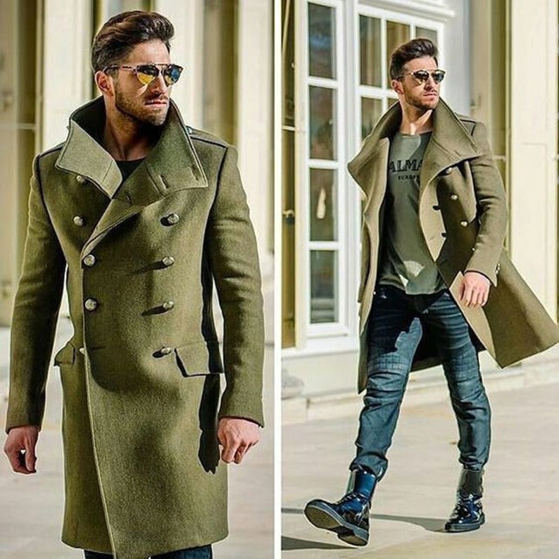 Männer Grün Trenchcoat Formelle Modedesigner Zweireiher Stil Regular Fit Stilvolle Dinner Coat, Modell Reisen Neujahr Anzug von Chamantailormade