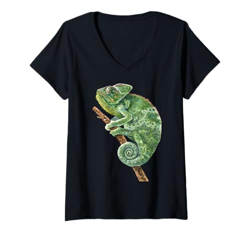 Damen Aquarell Chamäleon T-Shirt mit V-Ausschnitt Damen Aquarell Chamäleon T-Shirt mit V-Ausschnitt von Chameleon Bekleidung und Chamäleon Geschenke