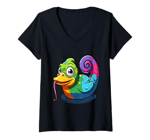 Damen Chamäleon Badeente T-Shirt mit V-Ausschnitt Damen Chamäleon Badeente T-Shirt mit V-Ausschnitt von Chameleon Ducklings