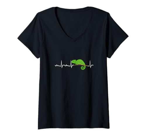 Damen Chamäleon Herzschlag Chamäleon Reptil Eidechse T-Shirt mit V-Ausschnitt Damen Chamäleon Herzschlag Chamäleon Reptil Eidechse T-Shirt mit V-Ausschnitt von Chameleon Gifts