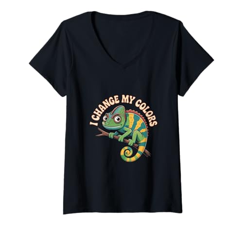 Damen Lustige Chamelon-Meme Ich Bin verwirrter Ich ändere Meine Farben T-Shirt mit V-Ausschnitt Damen Lustige Chamelon-Meme Ich Bin verwirrter Ich ändere Meine Farben T-Shirt mit V-Ausschnitt von Chamelon Graphic I Change My Colors Chamelon Shirt