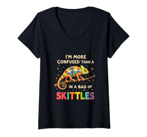Damen Lustig, ich Bin verwirrter als EIN Chamelon in Einer Tüte Kegel T-Shirt mit V-Ausschnitt von Chamelon Memes More Confused Than Chamelon Shirt