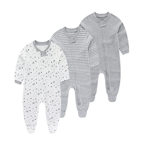 Chamie Baby Schlafanzug Strampler Langarm für Baby Jungen und Mädchen, Doppelter Reißverschluss und Halsschutz, 0-3m/3-6m/6-9m/9-12m von Chamie