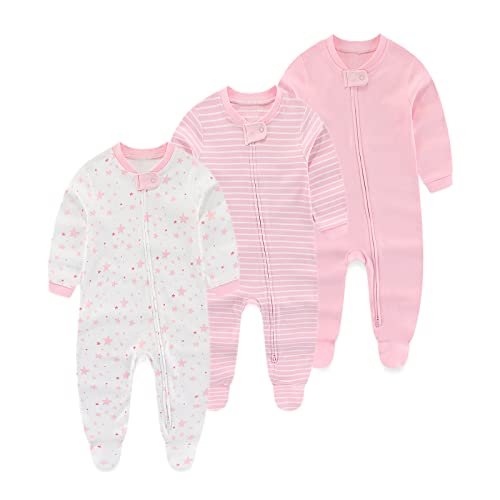 Chamie Baby Schlafanzug Strampler Langarm für Baby Jungen und Mädchen, Doppelter Reißverschluss und Halsschutz, 0-3m/3-6m/6-9m/9-12m von Chamie