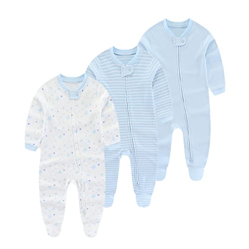 Chamie Baby Schlafanzug Strampler Langarm für Baby Jungen und Mädchen, Doppelter Reißverschluss und Halsschutz, 0-3m/3-6m/6-9m/9-12m von Chamie