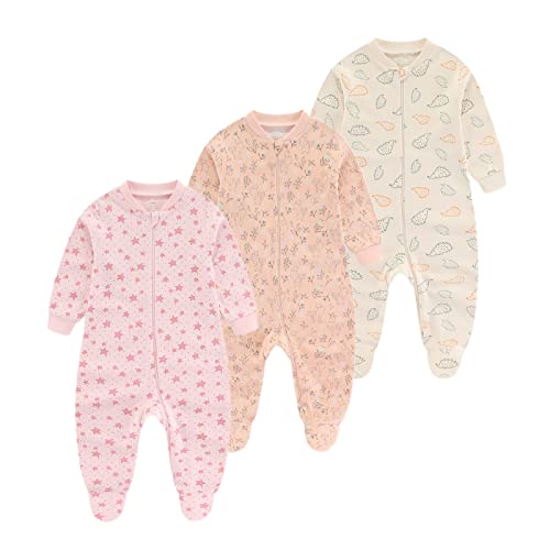 Chamie Baby Schlafanzug Strampler Langarm für Baby Jungen und Mädchen, Doppelter Reißverschluss und Halsschutz, 0-3m/3-6m/6-9m/9-12m von Chamie