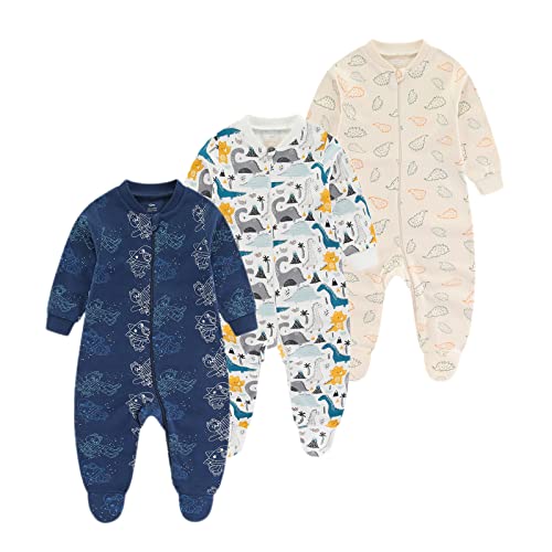 Chamie Baby Schlafanzug Strampler Langarm für Baby Jungen und Mädchen, Doppelter Reißverschluss und Halsschutz, 0-3m/3-6m/6-9m/9-12m von Chamie