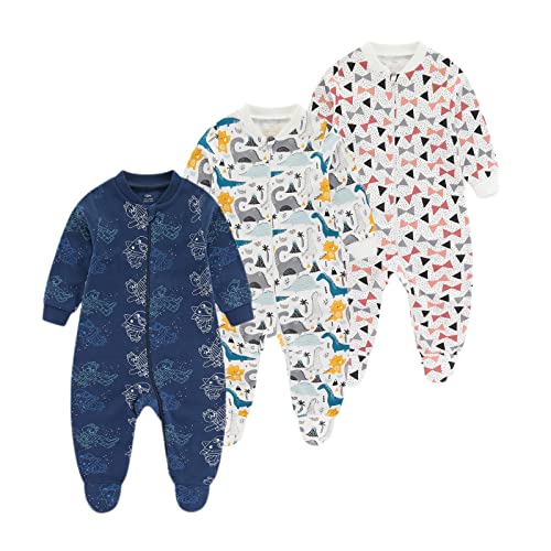 Chamie Baby Schlafanzug Strampler Langarm für Baby Jungen und Mädchen, Doppelter Reißverschluss und Halsschutz, 0-3m/3-6m/6-9m/9-12m von Chamie