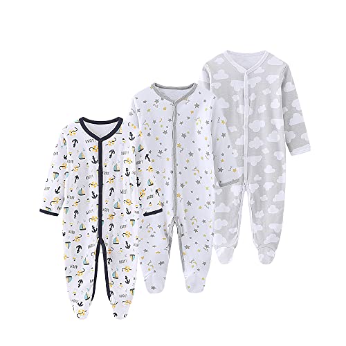 Chamie Baby Schlafanzug Strampler Langarm für Baby Jungen und Mädchen, Doppelter Reißverschluss und Halsschutz, 0-3m/3-6m/6-9m/9-12m von Chamie