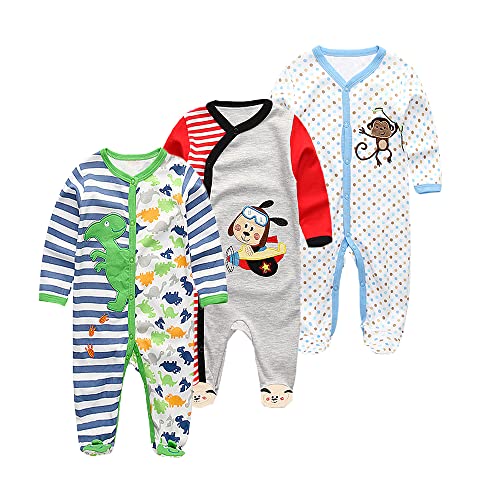 Chamie Baby Schlafanzug Strampler Langarm für Baby Jungen und Mädchen, Doppelter Reißverschluss und Halsschutz, 9-12m von Chamie