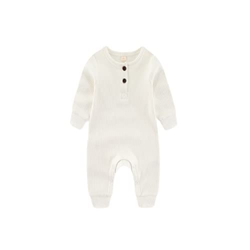Chamie Baby Romper Newborn Knitted Jumpsuit Long Sleeve Baby Boys Girls Footless One-Piece Suit 0-24 Months,1 Pcs,Beige von Chamie