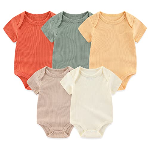 Chamie Newborn Baby Bodysuit Kurzarm für Baby Jungen und Mädchen 0-12M, 5er Pack von Chamie