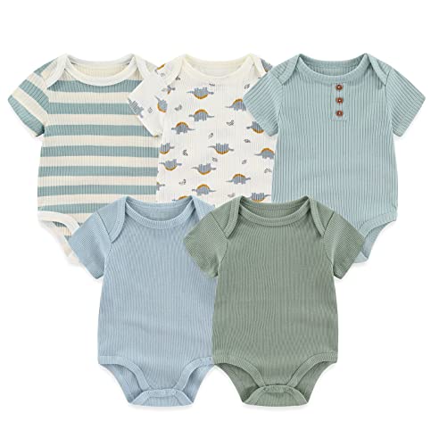 Chamie Newborn Baby Bodysuit Kurzarm für Baby Jungen und Mädchen 0-12M, 5er Pack von Chamie