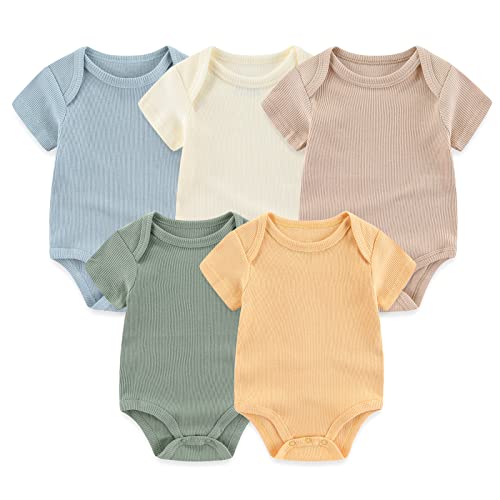 Chamie Newborn Baby Bodysuit Kurzarm für Baby Jungen und Mädchen 0-12M, 5er Pack von Chamie